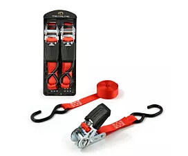 Jusque 1,5T - Standard Sangle d’arrimage - 500kg - 4m - 25mm - tendeur et crochets S - Rouge - Haut de gamme - 2pcs