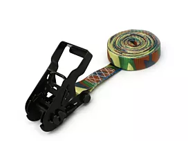 Jusque 1,5T - Sans fin Sangle d’arrimage - 800kg - 25mm - en 1 pièce - Tendeur à cliquet - Vert Armée + étiquette personnalisée